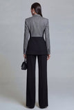 Black 2 Piece Peaked Lapel Slim Fit Women Suits