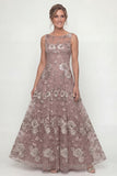 Dusty Rose A Line Bateau Neck Mum of the Bride Dress with Appliques
