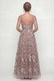 Dusty Rose A Line Bateau Neck Mum of the Bride Dress with Appliques