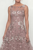 Dusty Rose A Line Bateau Neck Mum of the Bride Dress with Appliques
