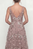 Dusty Rose A Line Bateau Neck Mum of the Bride Dress with Appliques