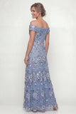 Off the Shoulder A Line Dusty Blue Mum of the Bride Dress with Appliques