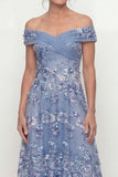 Off the Shoulder A Line Dusty Blue Mum of the Bride Dress with Appliques