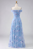 Off the Shoulder A Line Dusty Blue Mum of the Bride Dress with Appliques