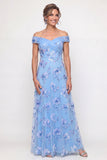 Off the Shoulder A Line Dusty Blue Mum of the Bride Dress with Appliques
