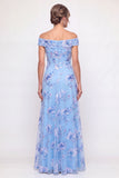 Off the Shoulder A Line Dusty Blue Mum of the Bride Dress with Appliques