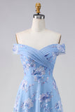 Off the Shoulder A Line Dusty Blue Mum of the Bride Dress with Appliques