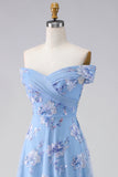 Off the Shoulder A Line Dusty Blue Mum of the Bride Dress with Appliques