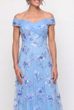 Off the Shoulder A Line Dusty Blue Mum of the Bride Dress with Appliques
