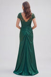 Dark Green Mermaid Ruched Applique Mum of the Bride Dress with Short Sleeves