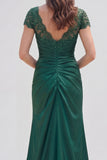 Dark Green Mermaid Ruched Applique Mum of the Bride Dress with Short Sleeves