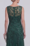 Dark Green Applique A Line Illusion Neck Midi Mum of the Bride Dress