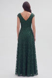 Dark Green Cap Sleeve A Line V-Neck Mum of the Bride Dress with Beading
