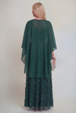 Dark Green A Line V-Neck Mum of the Bride Dress with Chiffon Capelet