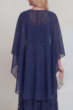 Dark Green A Line V-Neck Mum of the Bride Dress with Chiffon Capelet