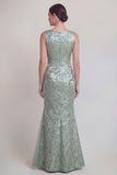 Jacquard Dark Green Mermaid Boat Neck Mum of the Bride Dress with Slit