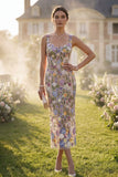 Floral Apricot Appliqued Sheath Spring Wedding Guest Dress
