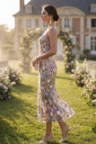 Floral Apricot Appliqued Sheath Spring Wedding Guest Dress