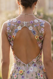 Floral Apricot Appliqued Sheath Spring Wedding Guest Dress