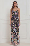 Sheath Sweetheart Black Flowers Wedding Guest Dress with Slit