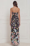 Sheath Sweetheart Black Flowers Wedding Guest Dress with Slit