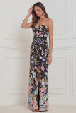 Sheath Sweetheart Black Flowers Wedding Guest Dress with Slit