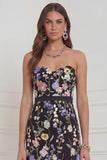 Sheath Sweetheart Black Flowers Wedding Guest Dress with Slit