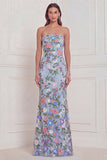 Light Blue Strapless Mermaid Floral Wedding Guest Dress