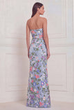 Light Blue Strapless Mermaid Floral Wedding Guest Dress
