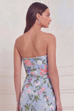 Light Blue Strapless Mermaid Floral Wedding Guest Dress