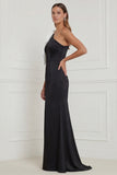 One Shoulder Mermaid Black Tie Dress with Bow