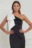 One Shoulder Mermaid Black Tie Dress with Bow