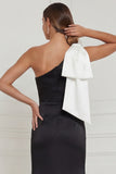 One Shoulder Mermaid Black Tie Dress with Bow