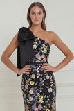 One Shoulder Sage Green Flower Mermaid Wedding Guest Dress with Bow