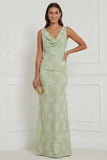 Sage Green Cowl Neck Mermaid Floral Wedding Guest Dress