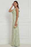 Sage Green Cowl Neck Mermaid Floral Wedding Guest Dress