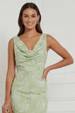 Sage Green Cowl Neck Mermaid Floral Wedding Guest Dress