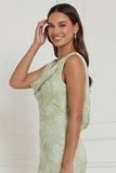 Sage Green Cowl Neck Mermaid Floral Wedding Guest Dress