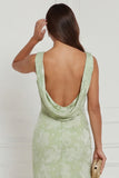 Sage Green Cowl Neck Mermaid Floral Wedding Guest Dress