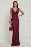 Burgundy Mermaid Cowl Neck Long Wedding Guest Dress