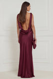Burgundy Mermaid Cowl Neck Long Wedding Guest Dress