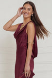 Burgundy Mermaid Cowl Neck Long Wedding Guest Dress