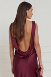 Burgundy Mermaid Cowl Neck Long Wedding Guest Dress