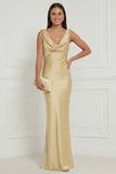 Burgundy Mermaid Cowl Neck Long Wedding Guest Dress