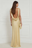 Burgundy Mermaid Cowl Neck Long Wedding Guest Dress