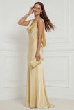 Burgundy Mermaid Cowl Neck Long Wedding Guest Dress