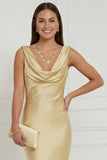 Burgundy Mermaid Cowl Neck Long Wedding Guest Dress