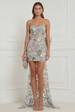 Light Blue Flower Strapless Bodycon Corset Wedding Guest Dress with Back Bow