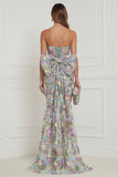Light Blue Flower Strapless Bodycon Corset Wedding Guest Dress with Back Bow