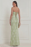 Sage Green Floral Strapless Mermaid Corset Wedding Guest Dress with Slit